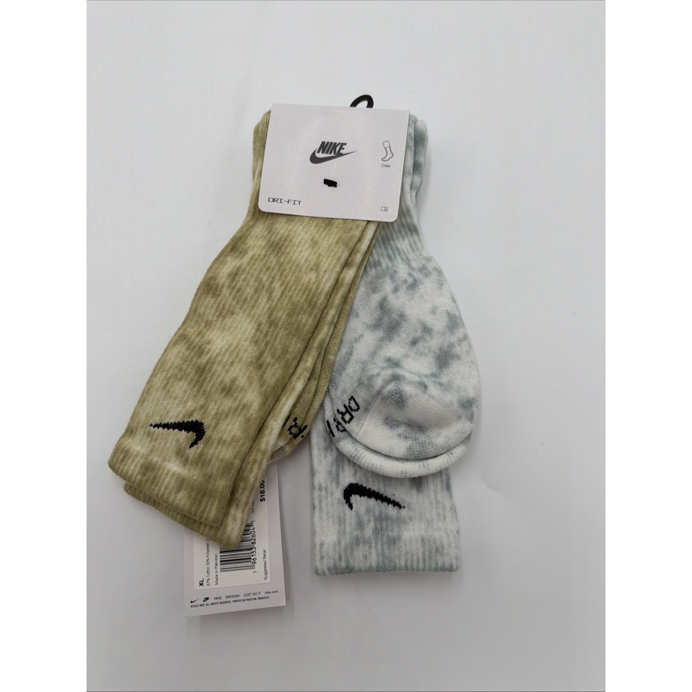 Nike Men’s Crew Socks Tie-Dye Green and Gray 2-Pack